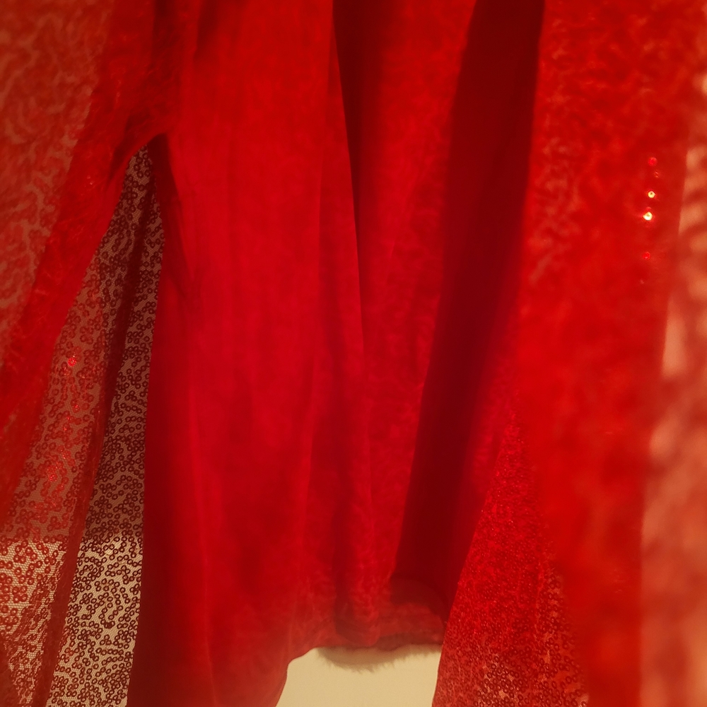 No Boundaries Festive Red Sequin Dress with White Accents - Picture 3 of 6